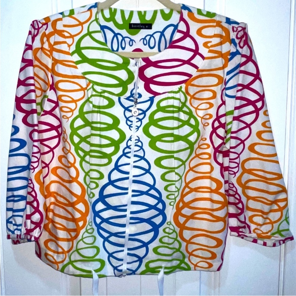 Anthropologie Green and Blue Graphic Colorful Swirly Utility Jacket